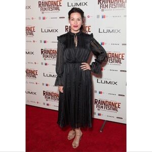 & OTHER STORIES Black Ruffle Shiny Back Dress